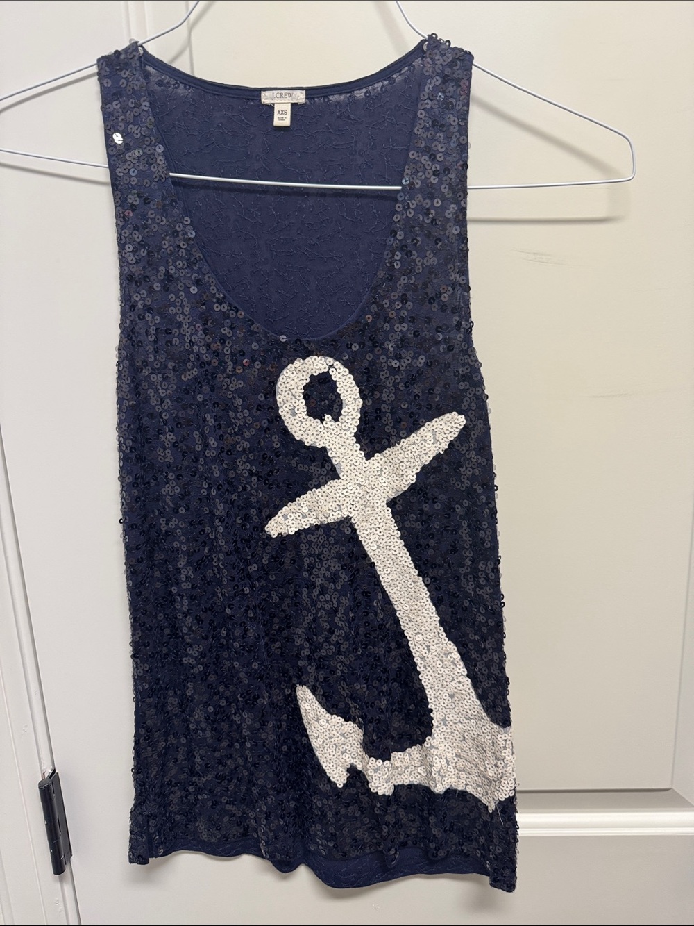 J. Crew Navy Sequin Anchor Tank Top
